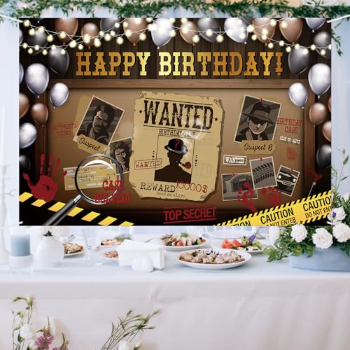 Detective Theme Birthday Backdrop, Murder Mystery Party Decoration, Funny Photography Supplies - Secret Spy - Who's The Bi...
