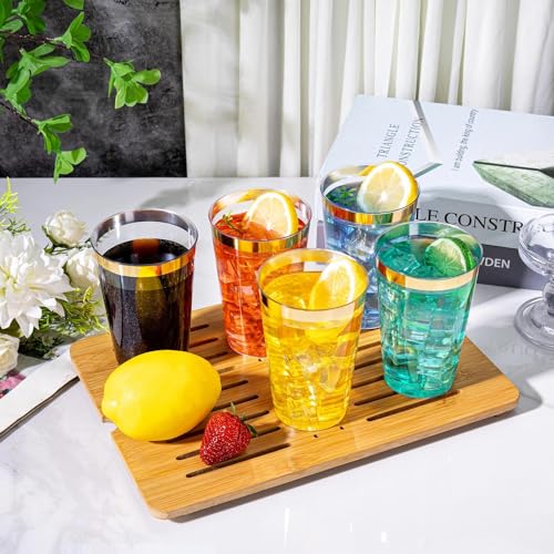 I00000 50 Pack 14 oz Gold Plastic Cups, Gold Disposable Cups Tumblers, Disposable Plastic Wine Glasses Cocktail Glasses Pe...