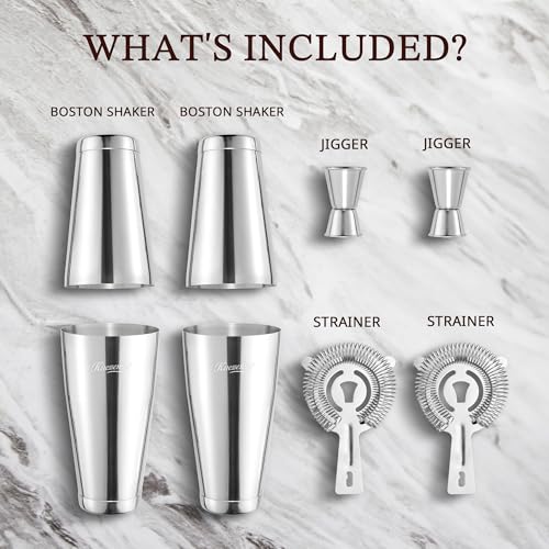 KITESSENSU Boston Cocktail Shaker Set, 8-Piece Professional Bartender Kit with Stainless Steel Martini Drink Mixer, Hawtho...