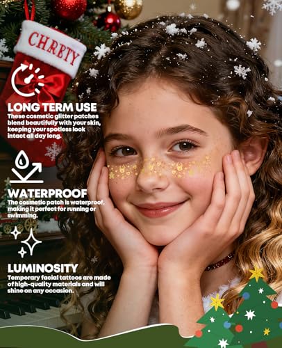 6 Sheets Gold Christmas Freckles Patch, Face Glitter, Makeup Accessories for Women, Temporary Water Transfer Tattoos, Unis...