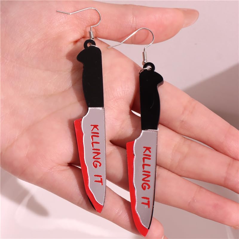Horror Skeleton Knife Acrylic Dangle Drop Earrings for Women Punk Unique Gothic Earrings Gothic Knives Dangling Charm Funny Earring Hip Hop Halloween Jewelry Gifts (knife A)
