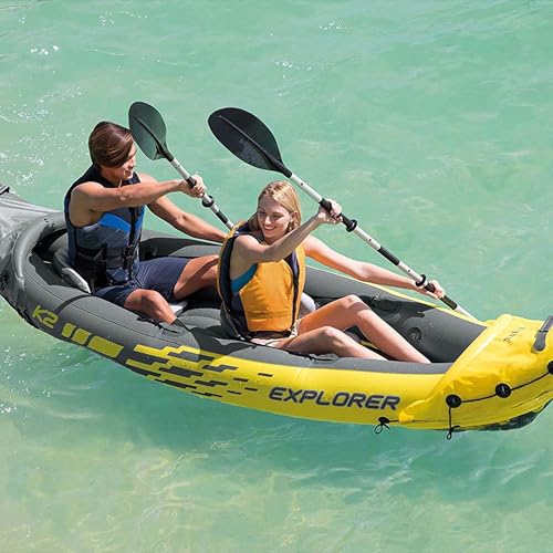 Intex 68307EP Explorer K2 Inflatable Kayak Set: Includes Deluxe 86in Aluminum Oars and High-Output Pump – SuperStrong PVC...