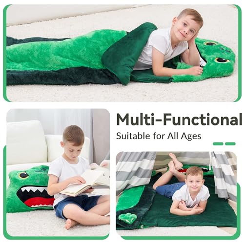 iPlay, iLearn Kids Dinosaur Sleeping Bag, Toddler Boys Dinos Nap Mat, Plush Animal Slumber Bag, 2 In 1 Daycare Preschool K...