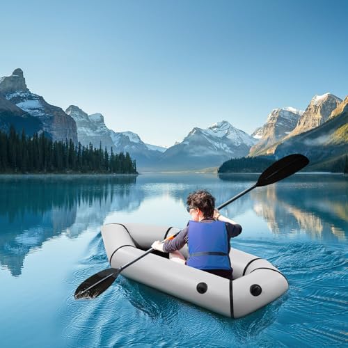 Oryxearth TPU Packraft, Lightweight Inflatable Travel Kayak with Soft Seat for Adults Kids - 1 Person Packraft in Flat Riv...