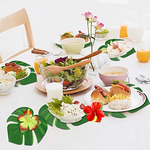 60Pcs Tropical Party Decorations Supplies Tropical Palm Leaves Hibiscus Flower Simulation Artificial Leaf for Hawaiian Lua...