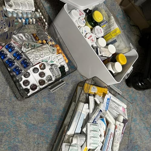 funest 4-Tier Medicine Storage Box Cabinet, Empty First Aid Kit Portable Medical Supply Organizer with Leather Handle for ...