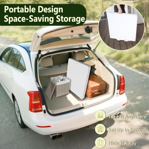 MAKE CHANGES 4FT Folding Table, Foldable Picnic Table with Adjustable Height, Heavy Duty Fold-in-Half Portable Table for W...
