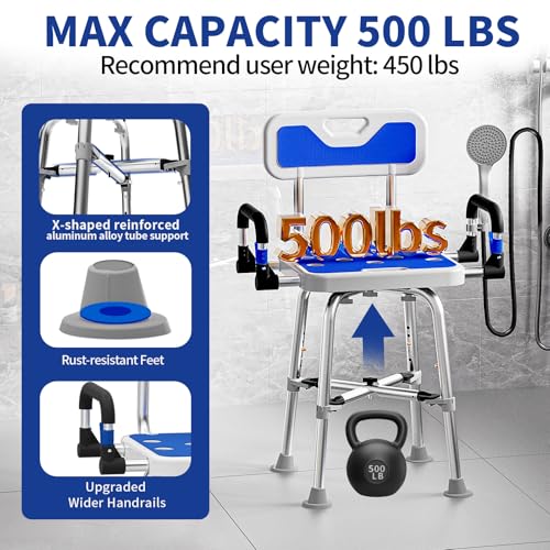 Shower Chair for Seniors Elderly Handicap Disabled Or Bariatric Adults, Heavy Duty 500 Lbs,Bench Seat for Inside Shower St...