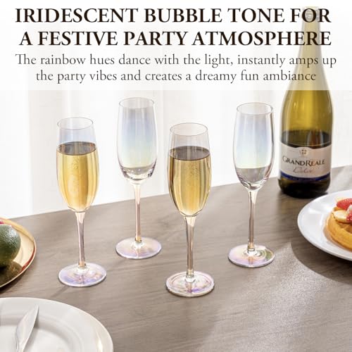 MyGift 7 oz Iridescent Stemmed Champagne Flute Glasses, Bubble Tone Rainbow Party Toasting Glasses, Set of 4