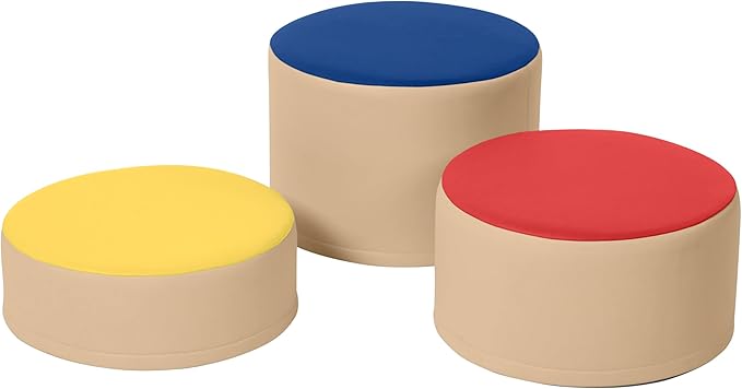 Back2School Express Round Two-Tone Ottomans, Flexible Seating, Assorted, 3-Piece