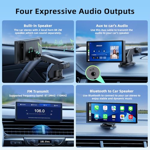 LAMTTO 9.26-inch Wireless CarPlay Screen for Car Compatable with Apple CarPlay& Android Auto,Portable Car Stereo with GPS ...