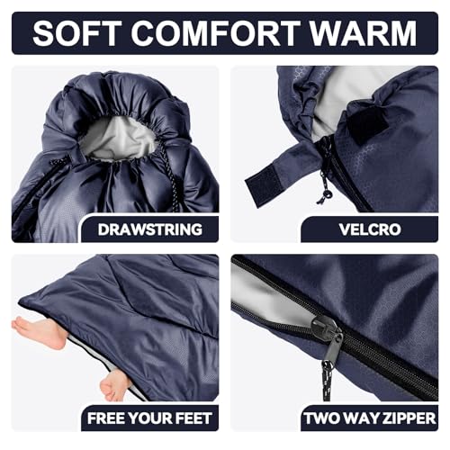 TANSTRIDER Sleeping Bags for Adults Cold Weather & Warm,Backpacking Camping Sleeping Bag for Tall Girls Boys,Lightweight,C...