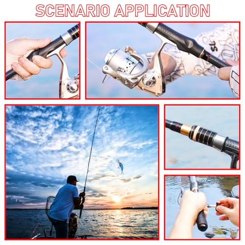 Telescopic Fishing Rod Combo - 2PCS 6.9 7.89FT Collapsible Carbon Fiber Pole Set, Spinning Reel Lures Lines Kits with Carr...