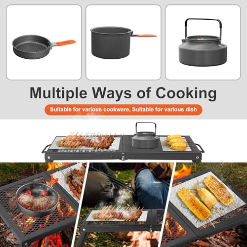 Odoland Folding Campfire Grill, Heavy Duty Steel Mesh Grate with Folding Legs and Storage Bag, Portable Camping Grates, Ov...