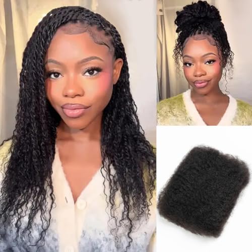REBECCA FASHION Afro Kinky Bulk Human Hair 50g/Pack Braiding Hair for Dreadlock Extensions, Loc Repair, Afro Kinky Curly Human Hair Bulk for Twist 22 Inch Natural Black Color