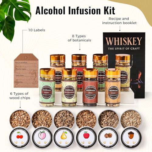 Alcohol Infusion Kit,14 Natural Woodchips & Botanicals DIY Whiskey Making Kit for Infusing Bourbon,Vodka, Tequila, Rum wit...