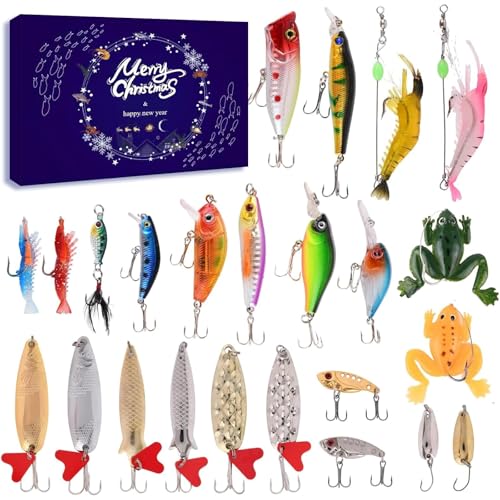 Lihome Fishing Advent Calendar 2025 – 24-Day Fishing Lure Set, for Men, Boys, Dads, and Fishermen – Freshwater and Saltwat...