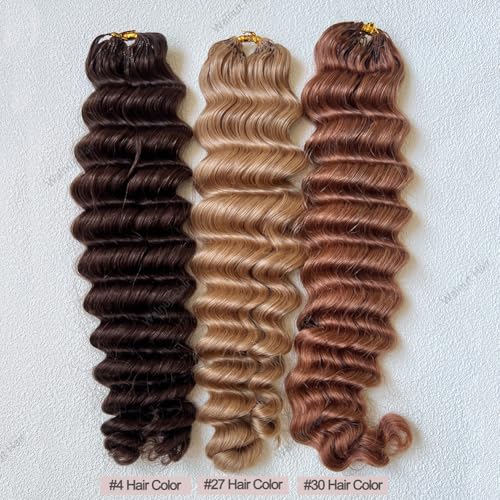 Deep Wave Crochet Human Hair Extensions Brazilian Virgin Feather Human Hair Bundles Pre Separated Braiding Hair Pre Looped for Boho Braids For Black Women Walnut Hair #30 Hair Color 16inch 60g