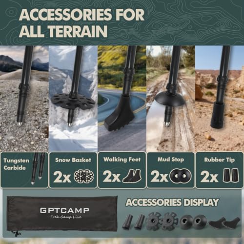 GPTCAMP Walking Sticks Collapsible Hiking Poles,Lightweight Trekking Poles Made of Carbon -Aluminum,2pc Folding Halking St...