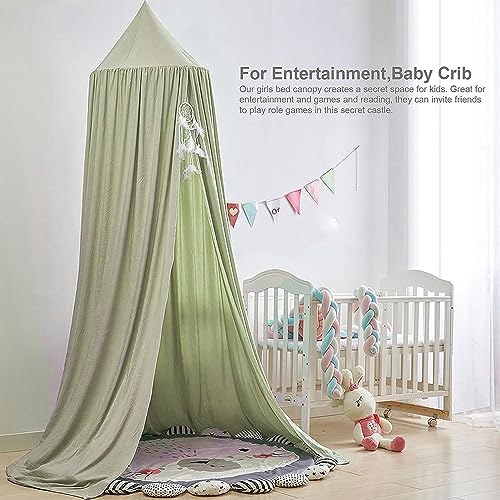 Bunnikins & Clover Bed Canopy for Girls Boys Bedroom Decor, Round Dome Mosquito Net for Baby Crib, Nook Castle Game Tent N...