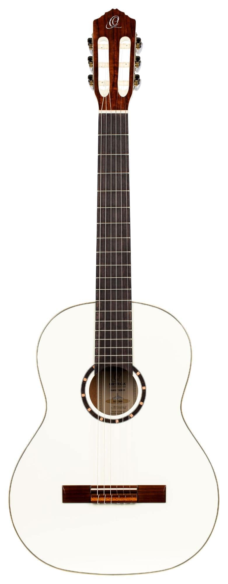 Ortega Guitars 6 String Family Series Full Size Nylon Classical Guitar W/Bag, Right, Spruce Top-White-Gloss, (R121Snwh)