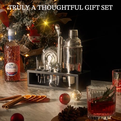 KITESSENSU Cocktail Shaker Set with Stand | Mixology Bartender Kit Bar Set with Essential Bar Accessories for Home Bar: Ma...