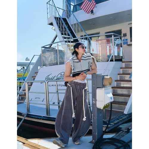 Aelfric Eden Stripe Super Baggy Sweatpants Wide Leg Pants for Women Loose Vintage Elastic Waist Lantern Trouser