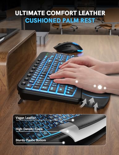 SABLUTE Ergonomic Wireless Keyboard and Mouse Combo - Wave Keyboard with Soft Leather Wrist Rest, Resistant Keys, RGB Back...