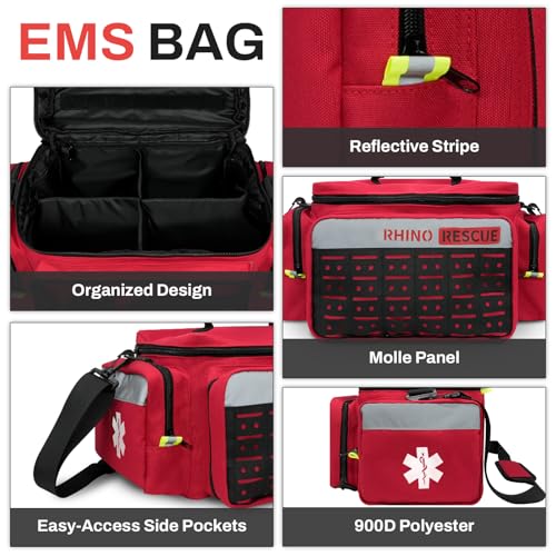 RHINO RESCUE First Responder First Aid Kit Fully-Stocked EMT Bag, Professional EMT/EMS Trauma Medical Kit, Molle System & ...