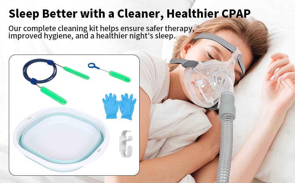 CPAP Hose Cleaner Kit - CPAP Tube Cleaning Brush, CPAP Hose Brush, LongFlexible CPAP Tube Brush with Basin, Drying Hook & Gloves - CPAP CleaningSupplies for Hose, Mask & Tubing