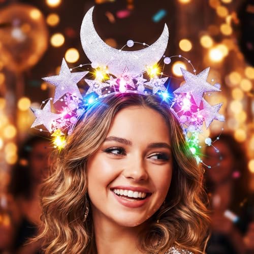 GORTIN Light up Star Headband LED Rhinestones Halo Crown Moon Costume Headwear Glitter Hair Accessories for Women