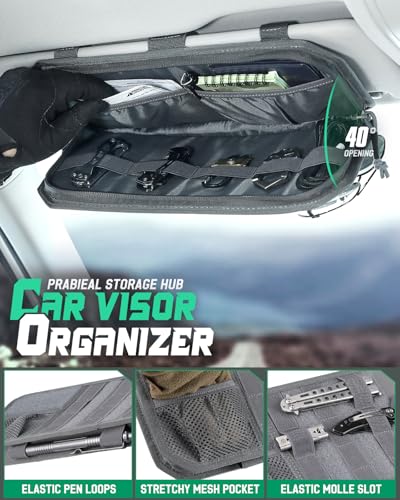LIVANS Tactical Car Sun Visor Organizer, Automotive Semi-Rigid MOLLE Panel with Zipper Storage Pouch & Glasses Clip, Unive...