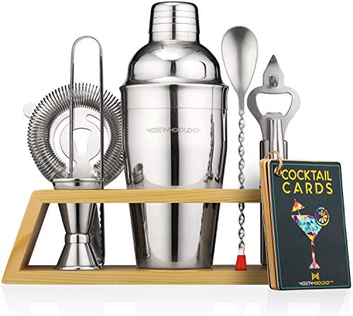 Modern Mixology Bartender Kit with Bamboo Stand - Cocktail Shaker Set and Bar Accessories for Home Bar, Drink Mixing, and ...