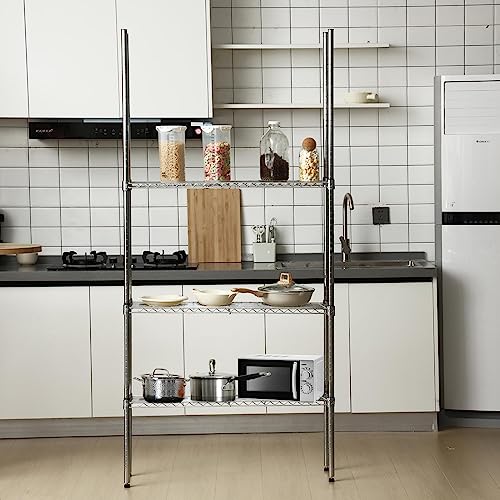 Thyle Set of 4 Wire Shelving Poles Including 8 Pcs 36'' Poles and 50 Pcs Shelf Clips, Heavy Duty Chrome Commercial Wire Sh...