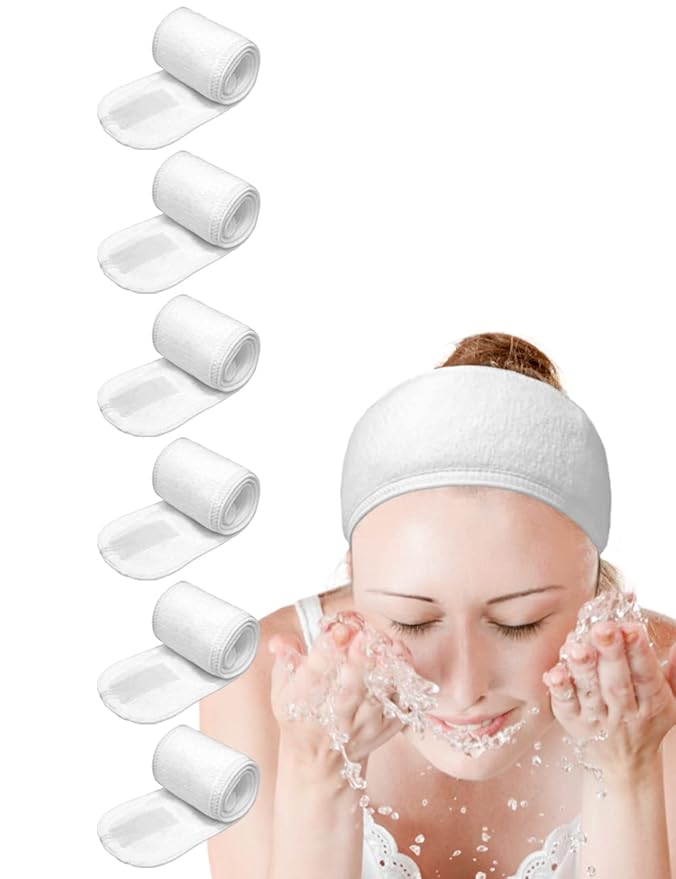 EUICAE Spa Headband, 6 Pack White - Non-slip Stretchable Washable Makeup Headband for Face Wash Facial Treatment, Fits Al...