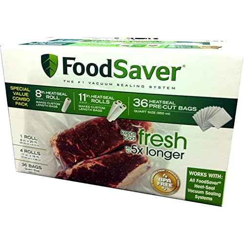 FoodSaver Special Value Vacuum Seal Combo Pack 1-8"Roll; 4-11"Rolls; 36 Pre-Cut Bags