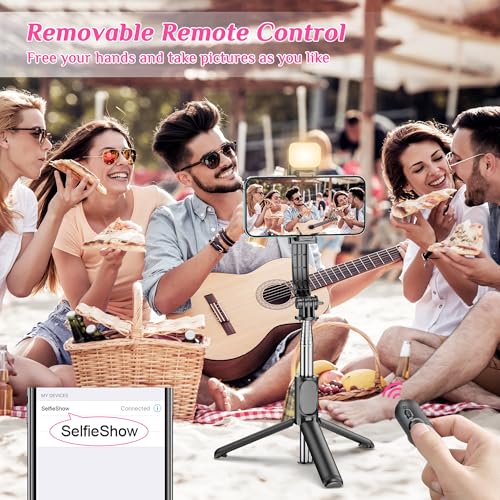 Selfie Stick Tripod with Fill Light, All in One Extendable Selfie Stick with Detachable Wireless Remote, Flexible Phone Tr...