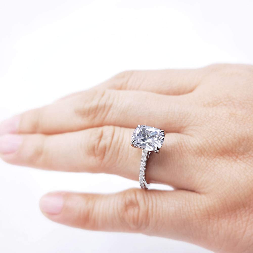 Bo.Dream Cushion Cut 3ct Cubic Zirconia CZ Engagement Rings Platinum Plated Sterling Silver (5.5)