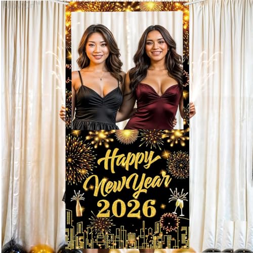 2026 New Years Photo Booth Frame Banner, 2026 Happy New Year Decor,Happy New Year Photo Booth Frame for Celebrate Firework...