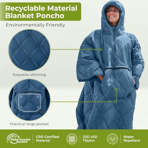 ATEPA Wearable Sleeping Bag, Recycled Warm Camping Wearable Blanket Poncho for Outdoor Sports, Winter Poncho for Women Men