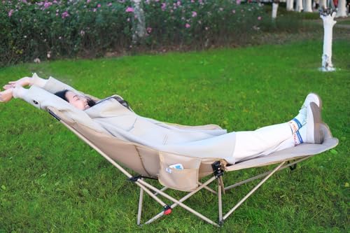 Dual Purpose Folding Camping Cot and Chair with Removable Footrest for Adults, Easy-to-Assemble Adjustable Sleeping Chair ...