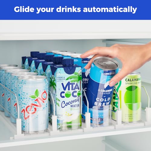 Puricon Drink Organizer for Fridge - Spring Loaded Pusher Glide, Self Pushing Soda Can Dispenser, Beer Bottle Beverage Hol...