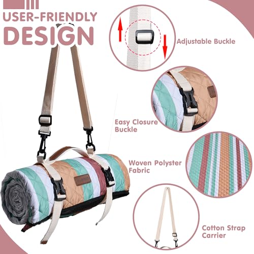 Waterproof Picnic Blanket 80" x 60" in Portable with Carry Strap for Beach Mat or Family Outdoor Camping Party, Park Blank...