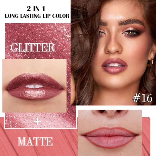 Kaely 2-in-1 Mauve Metallic Lipstick and Lip Liner Makeup, Shimmer Liquid Metallic Lipsticks for Women, Glitter Lip Gloss ...