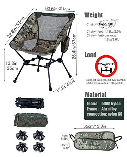 iClimb 1 Folding Table and 1 Anti-Sinking Chair Bundle, Ultralight Compact for Adults Outdoor Beach Backpacking Hiking Cam...