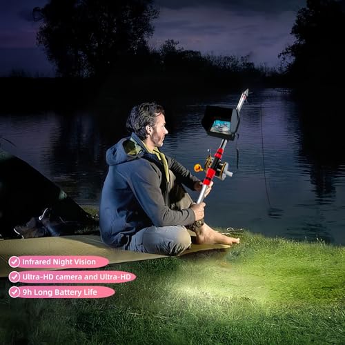 PwrZink Underwater Fishing Camera with 4.3 Inch IPS Screen, Waterproof 220°Ultra-Wide Infrared Night Vision Lens, 98ft Cab...