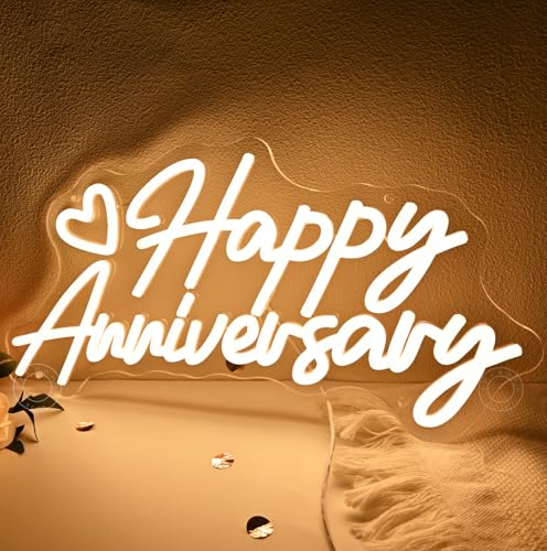 SYLHOME Happy Anniversary Led Neon Light Sign Family Business Celebrate Banner Wall Sign Decor Birthday Wedding Anniversar...