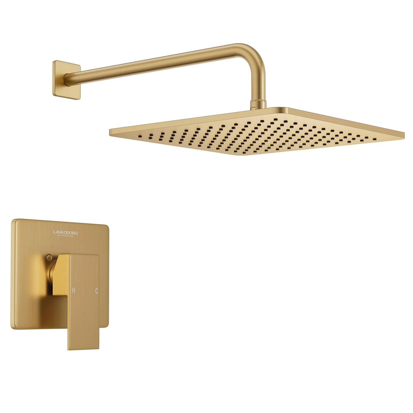 Lava Odoro 12-inch Modern Square Shower Faucet Set Champagne Gold, Shower Trim Kit with Rough-in Valve High Pressure Gold Rainfall Shower Head and Handle Set, (Valve Included), SF106-CB