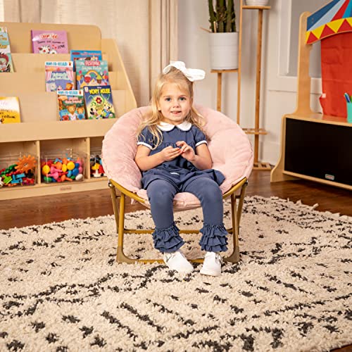 Flash Furniture Gwen Kids Cozy Mini Folding Saucer Chair - Blush Faux Fur Moon Chair - Soft Gold Metal Frame - 23" Portabl...