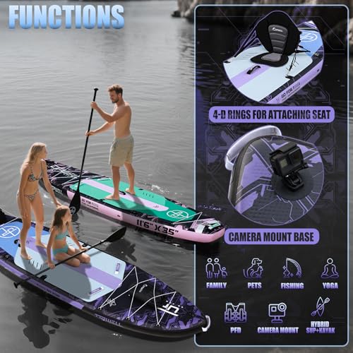UPWELL 11'6"×35" Extra Wide Inflatable Paddle Board, Stand Up Paddle Board for Youth & Adults, Stable Design, Premium SUP ...